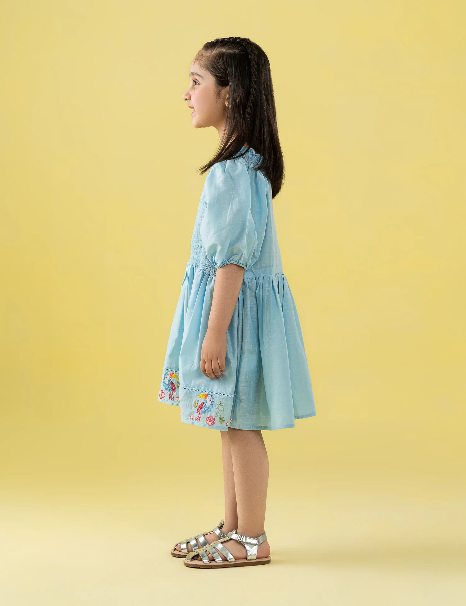 SMOCKED PUFF SLEEVE EMBROIDERED DRESS - Image 4