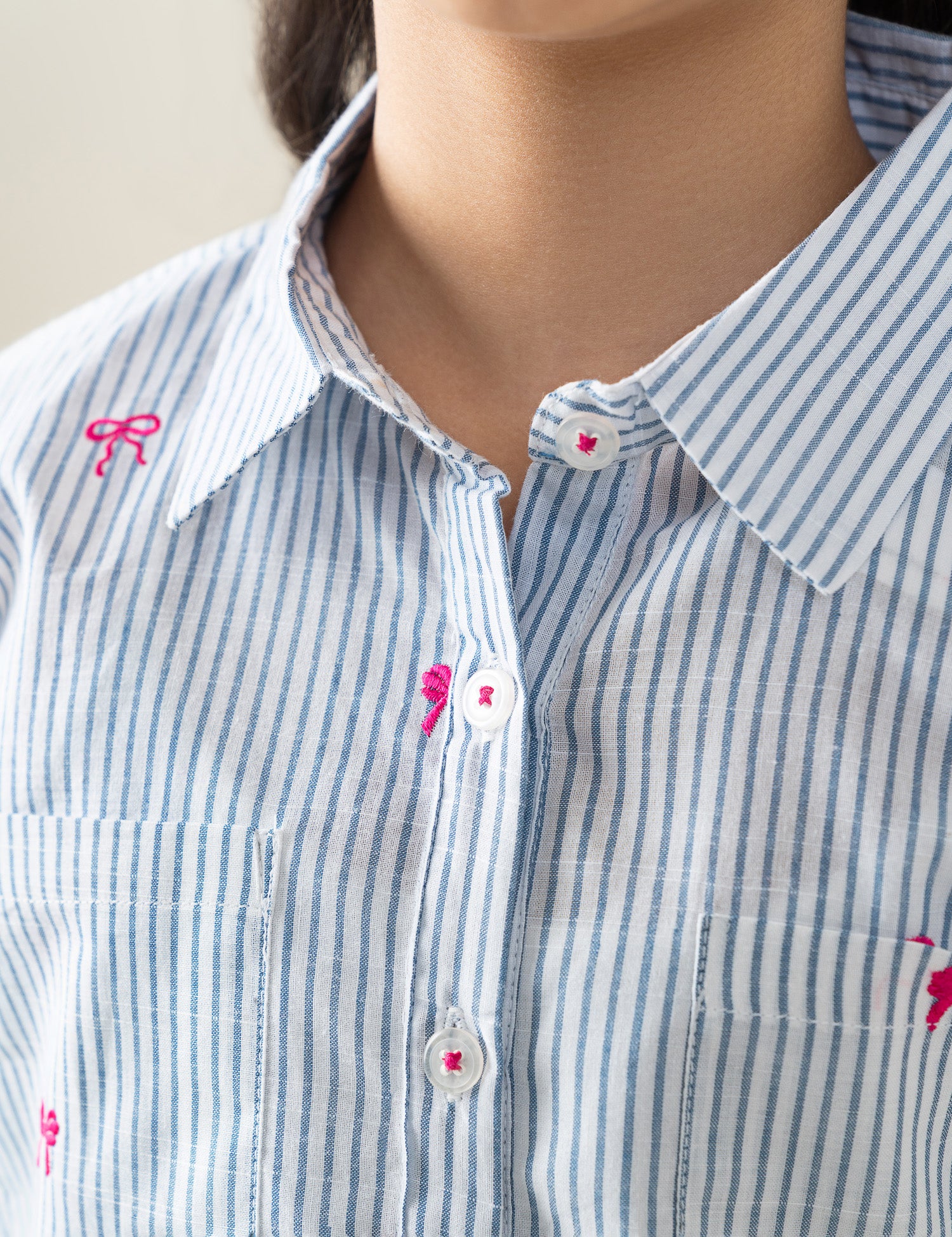 STRIPED EMBROIDERED BUTTON DOWN TOP - Image 2