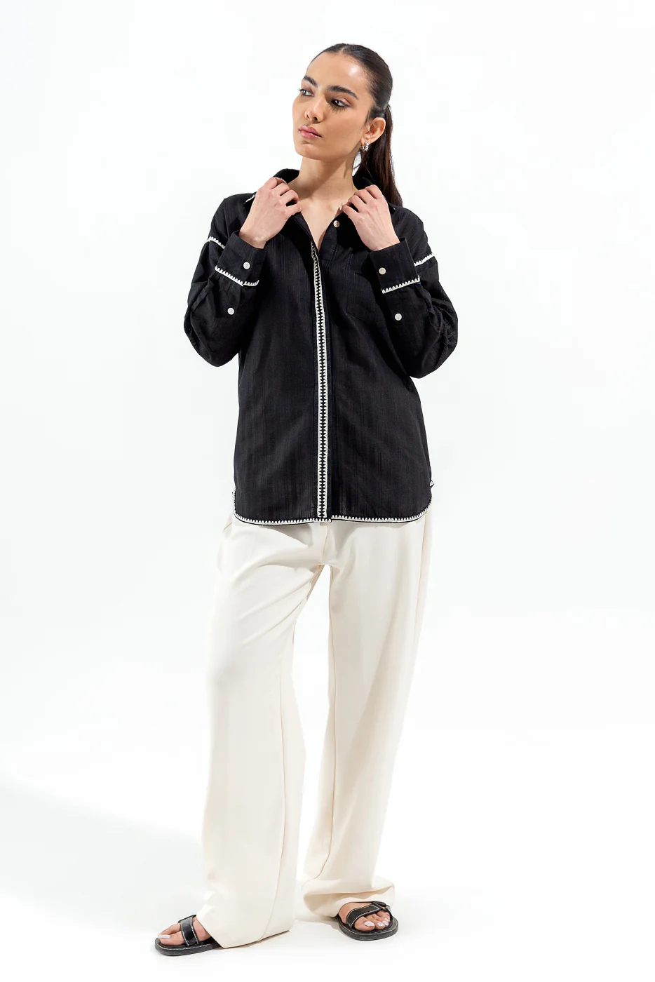 BLACK BUTTON THROUGH SHIRT - Image 2