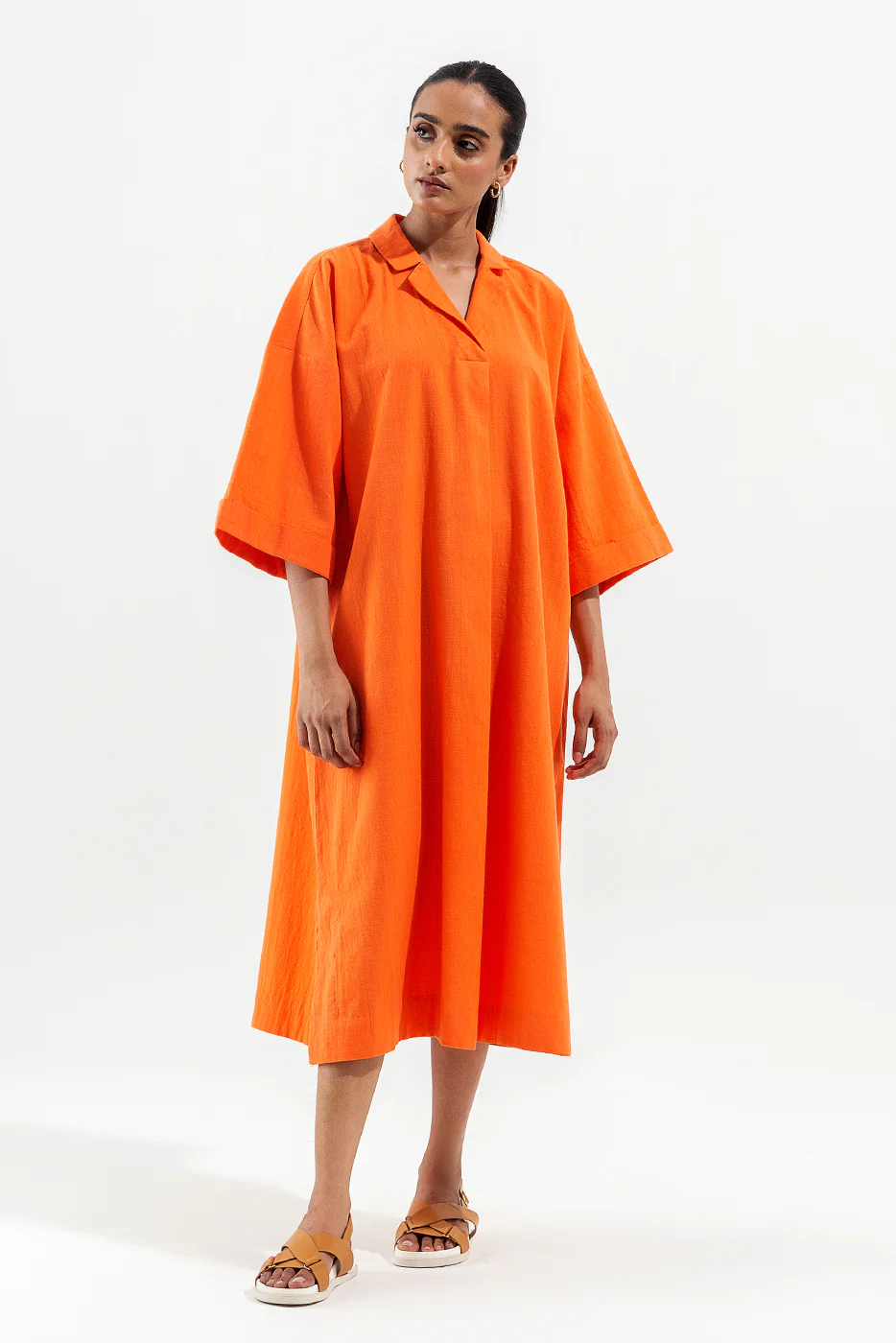 ORANGE NOTCH COLLAR DRESS - Image 2