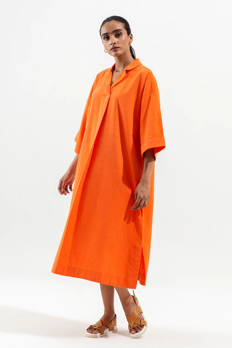 ORANGE NOTCH COLLAR DRESS - Image 3