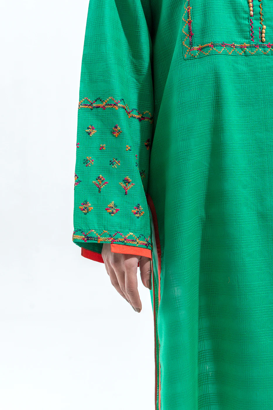 EMBROIDERED DYED COTTON SHIRT (PRET) - Image 2