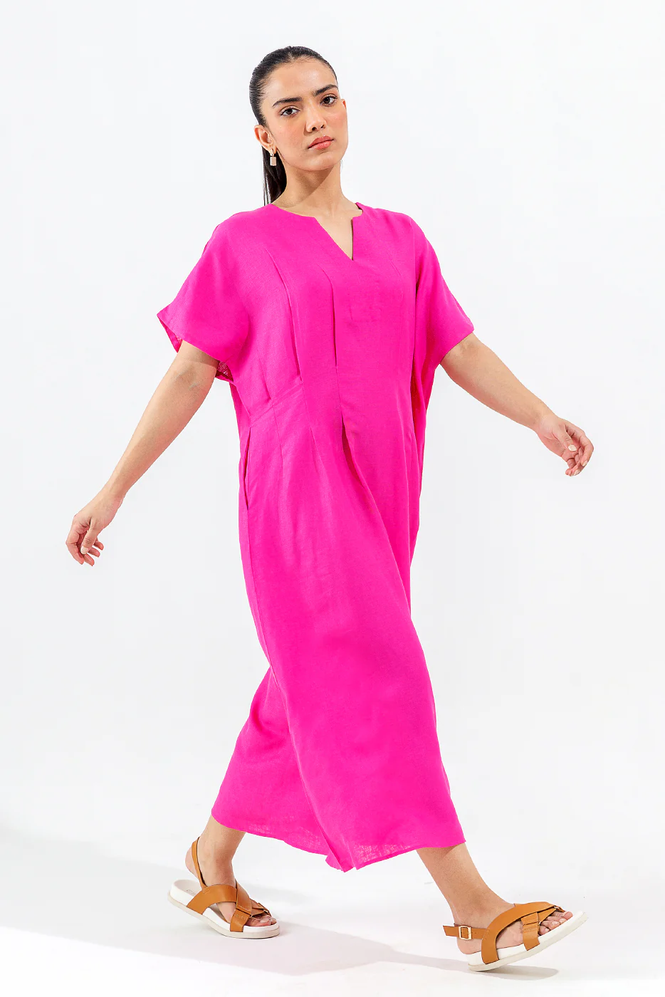 PINK LOOSE FIT PLEATED DRESS - Image 4