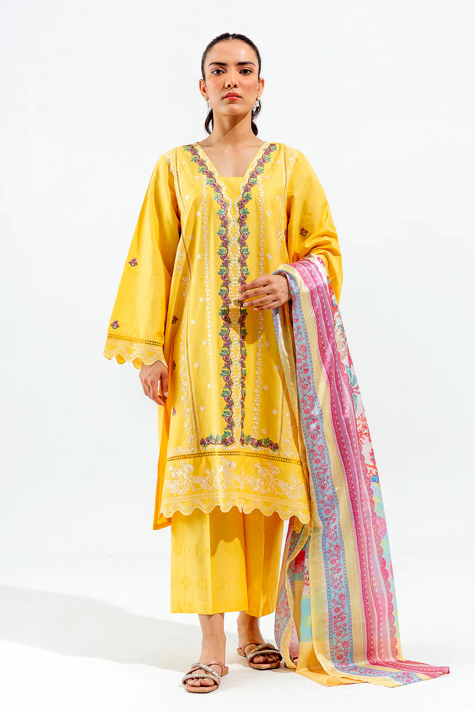 2 PIECE EMBROIDERED SELF JACQUARD SUIT (PRET) - Image 3