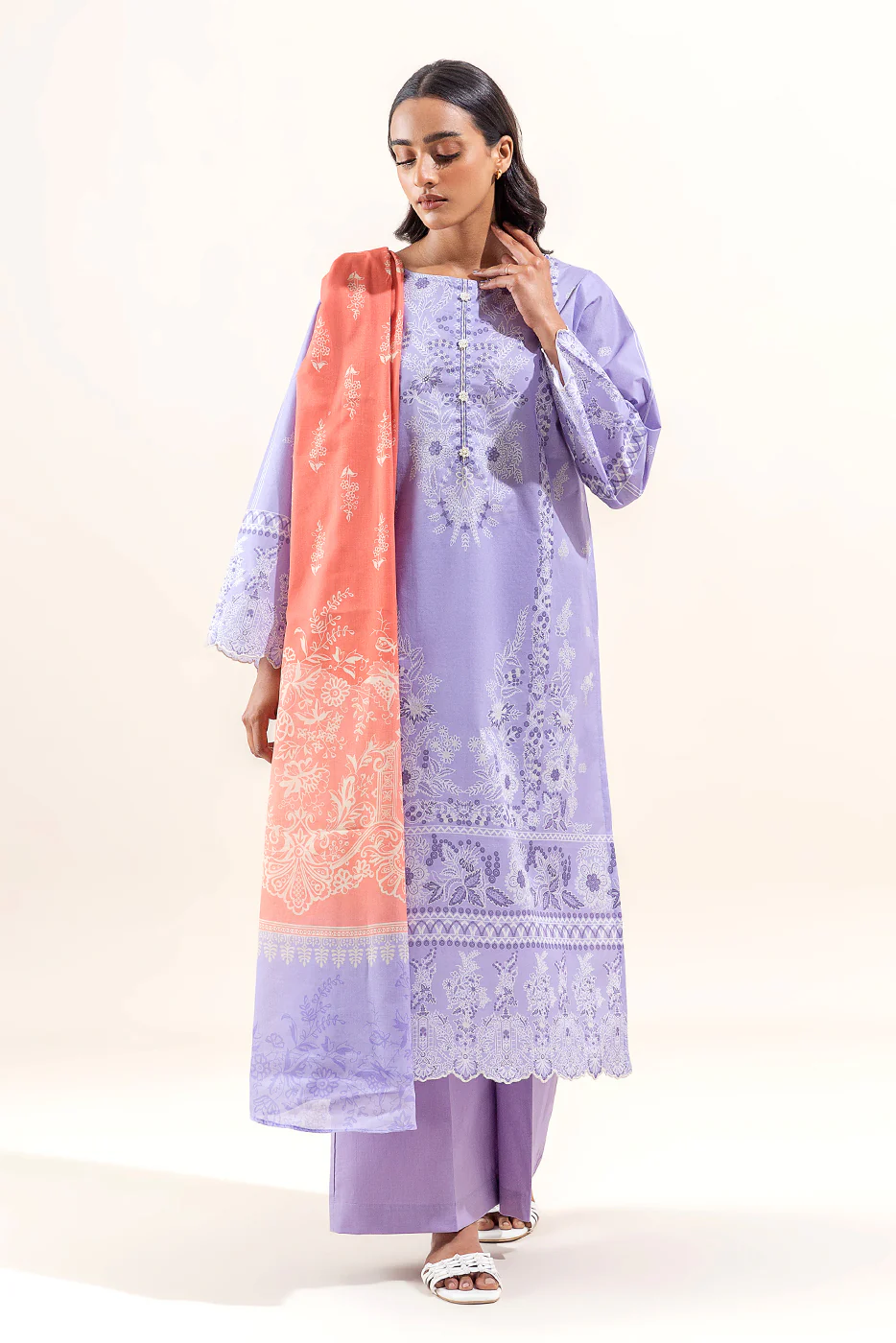3 PIECE PRINTED LAWN SUIT-LIAC MIST (UNSTITCHED) - Image 2