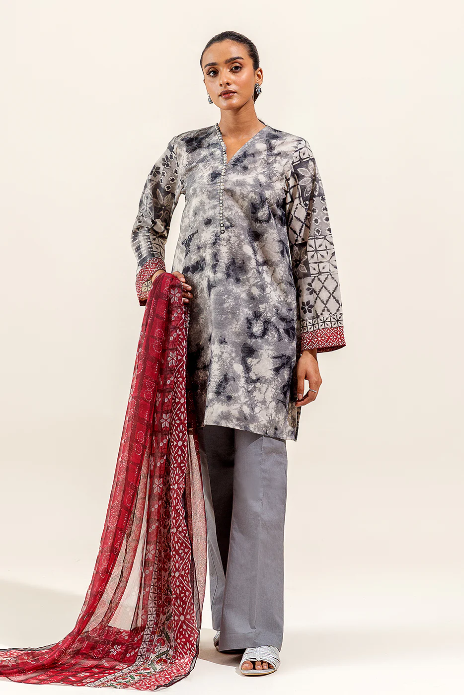 3 PIECE PRINTED SUIT-JADE SMOKE (UNSTITCHED) - Image 3