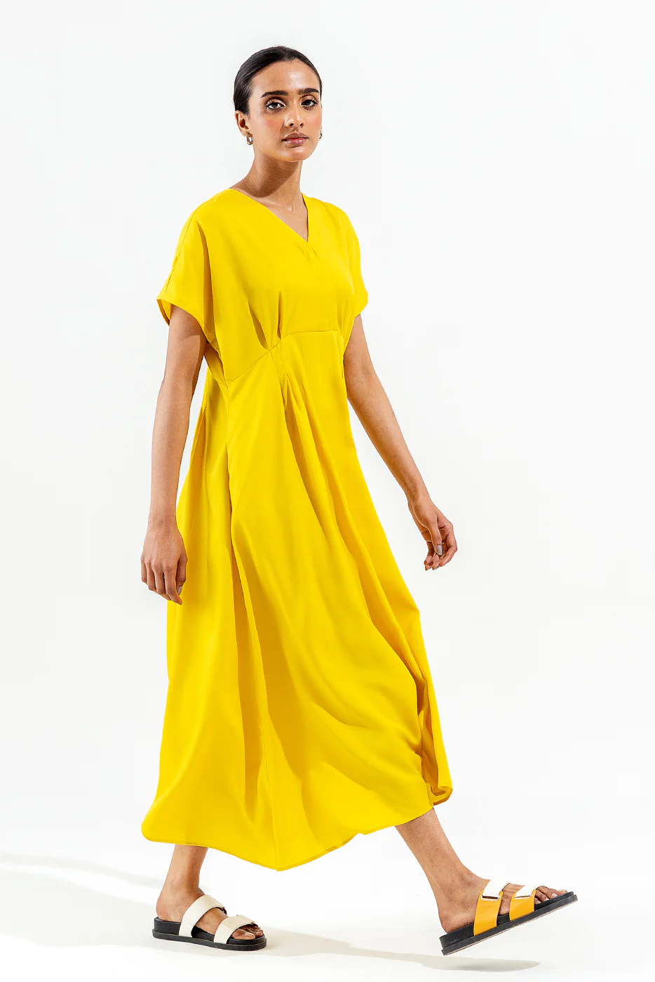 LIME YELLOW PLEATED DRESS - Image 4