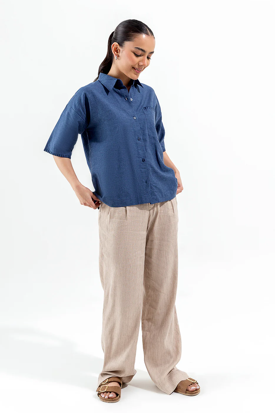 BLUE BUTTON-THROUGH BOXY SHIRT - Image 4