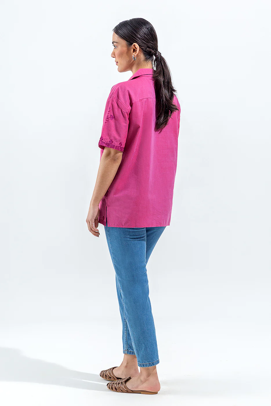 EMBROIDERED CHAMBREY SHIRT (PRET) - Image 3
