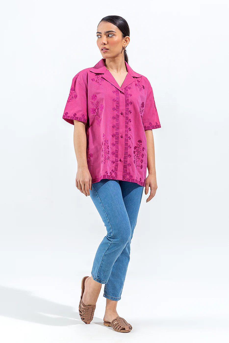 EMBROIDERED CHAMBREY SHIRT (PRET) - Image 4