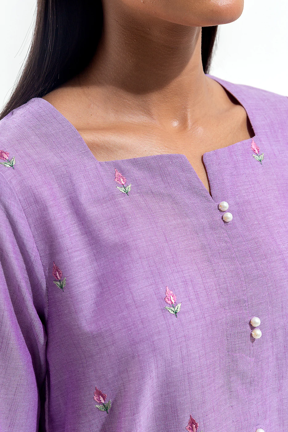 2 PIECE EMBROIDERED CHAMBRAY SUIT (PRET) - Image 4