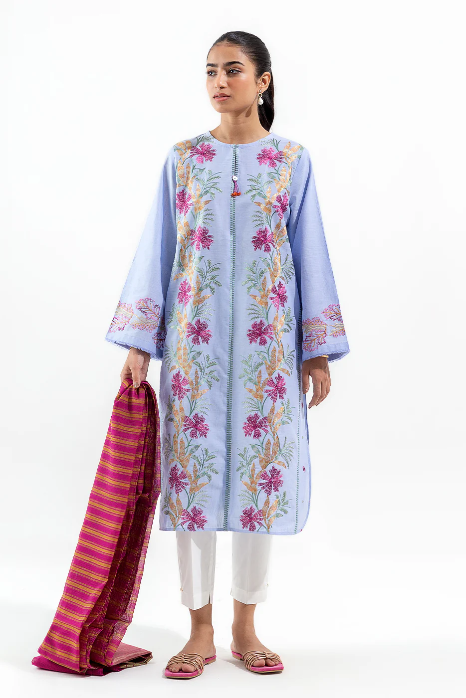 2 PIECE EMBROIDERED CHAMBRAY SUIT (PRET) - Image 3