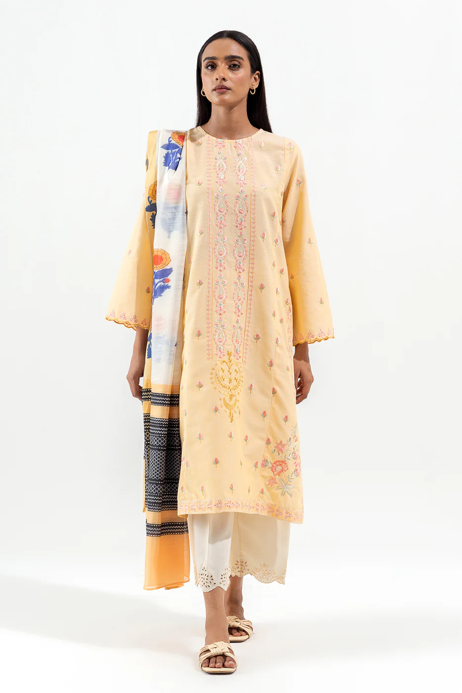 2 PIECE EMBROIDERED CHAMBRAY SUIT (PRET) - Image 2