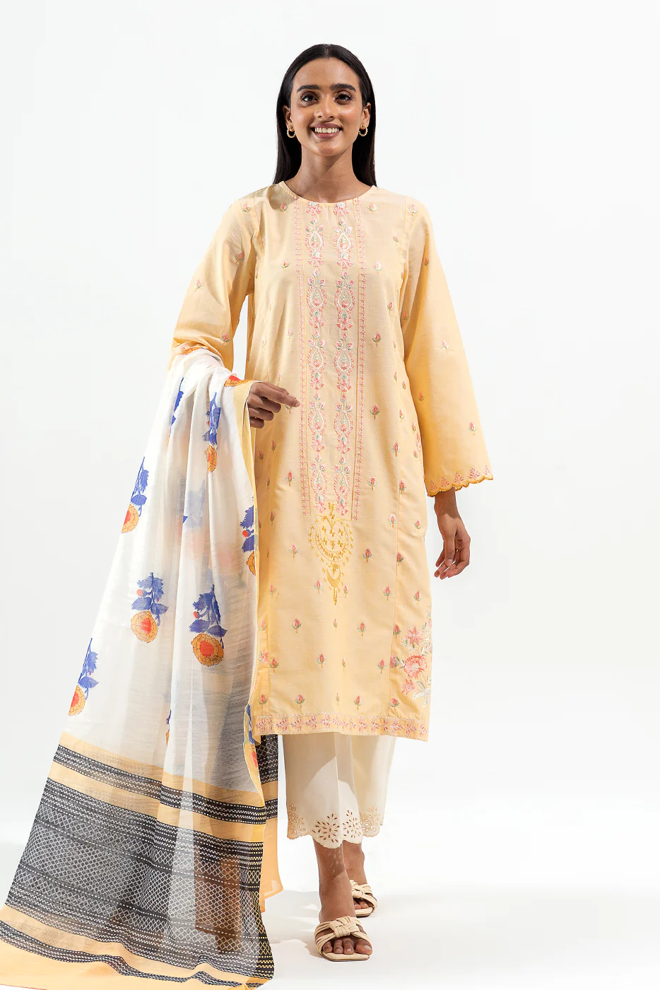 2 PIECE EMBROIDERED CHAMBRAY SUIT (PRET) - Image 3