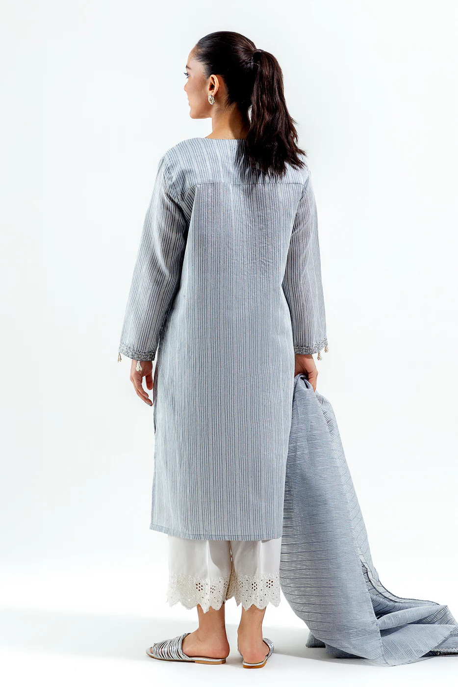 2 PIECE EMBROIDERED ORGANZA FANCY SLUB SUIT (LUXURY PRET) - Image 3