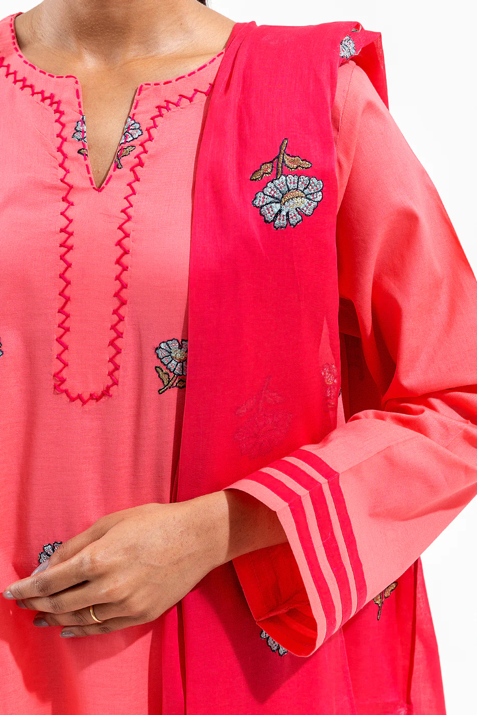 3 PIECE EMBROIDERED DYED LAWN SUIT (PRET) - Image 3