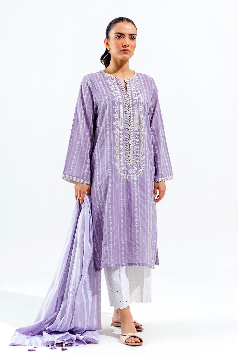 2 PIECE EMBROIDERED JACQUARD DOBBY SUIT (PRET) - Image 4