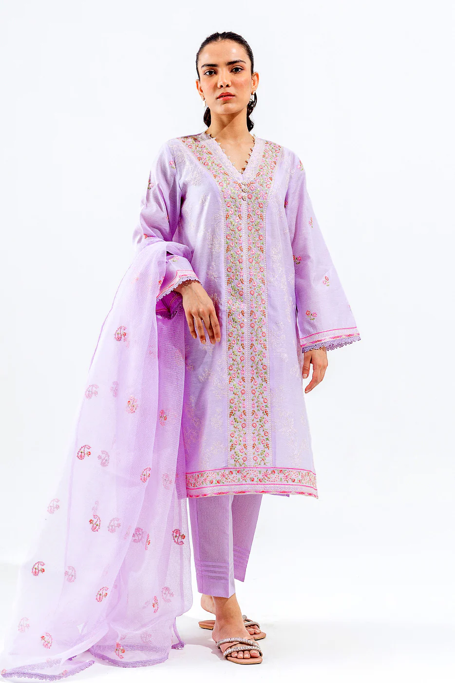 3 PIECE EMBROIDERED COTTON NET SUIT (LUXURY PRET) - Image 4