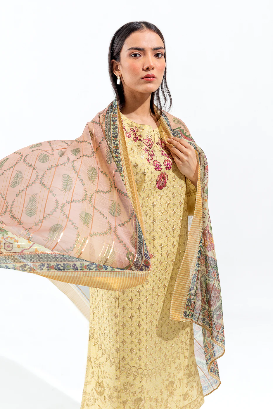 2 PIECE EMBROIDERED SLUB SUIT (LUXURY PRET) - Image 2