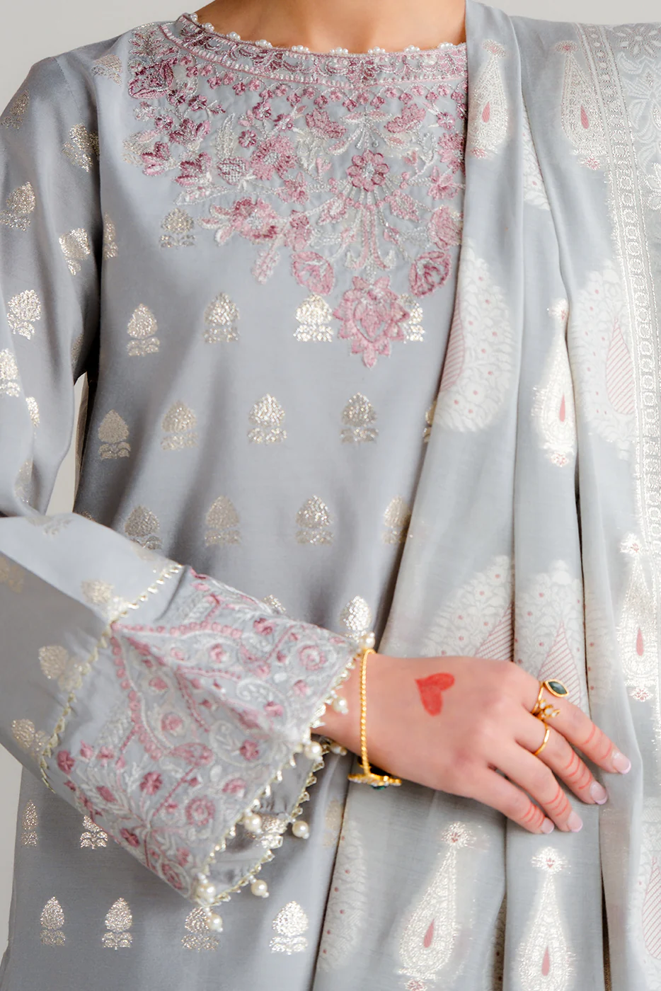 3 PIECE EMBROIDERED JACQUARD SUIT-MYSTIC MISTY (UNSTITCHED) - Image 7