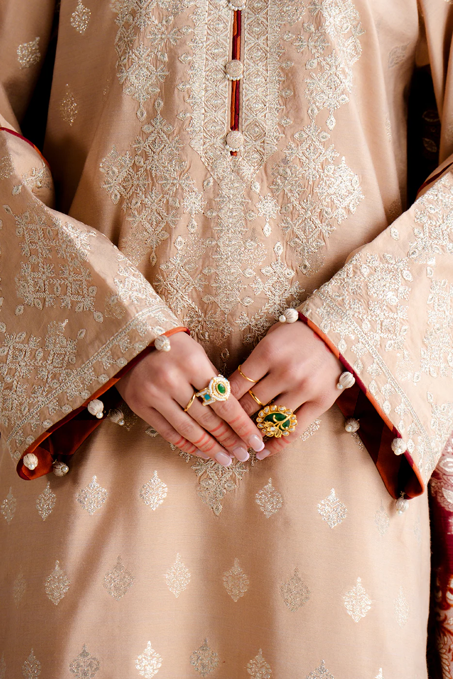 3 PIECE EMBROIDERED JACQUARD SUIT-TAUPE TREASURE (UNSTITCHED) - Image 3