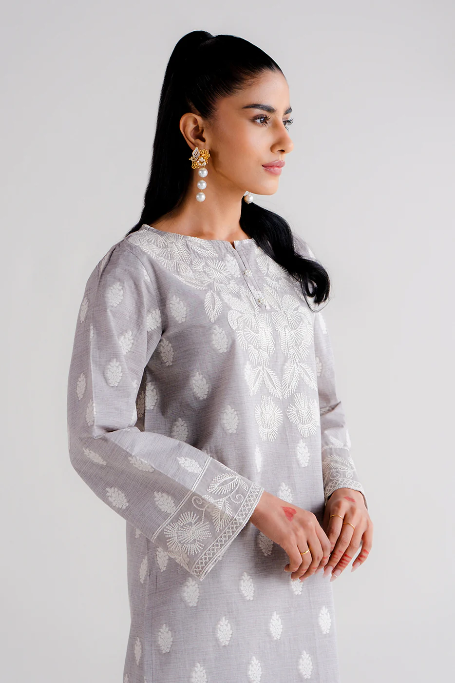 2 PIECE EMBROIDERED TWO TONE JACQUARD SUIT-QUARTZ GLOW (UNSTITCHED) - Image 4