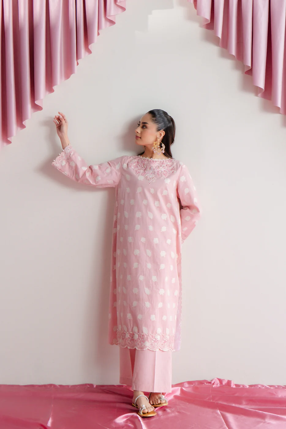 2 PIECE EMBROIDERED TWO TONE JACQUARD SUIT-DUSTY ROSE (UNSTITCHED) - Image 6