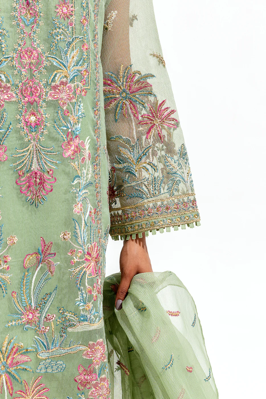 3 PIECE EMBROIDERED ORGANZA NET SUIT (LUXURY PRET) - Image 2