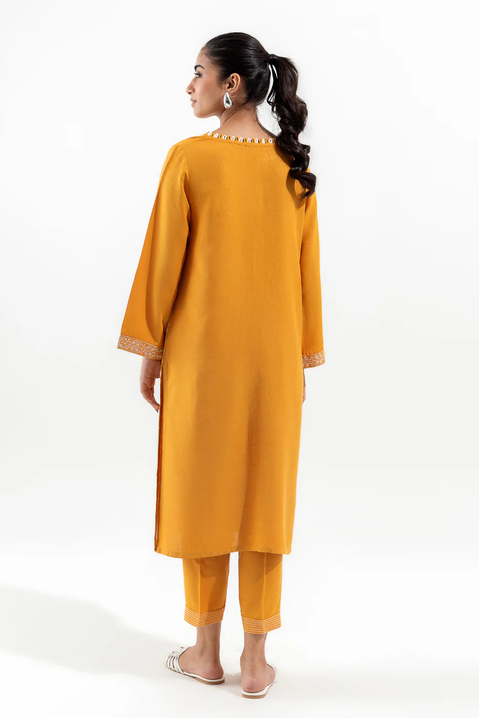 2 PIECE EMBROIDERED VISCOSE SUIT (PRET) - Image 3