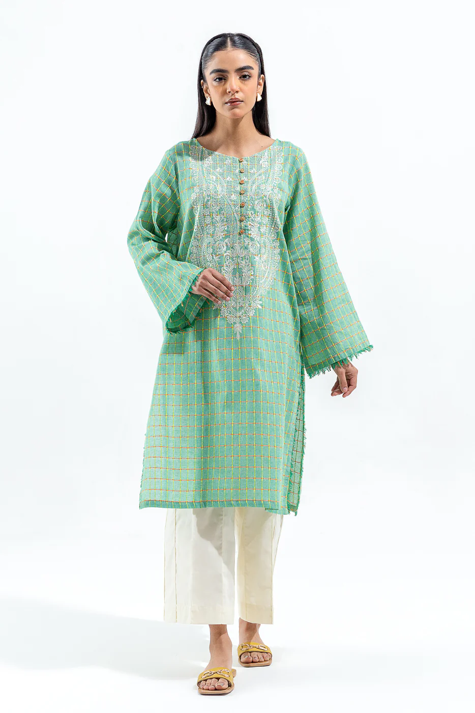 EMBROIDERED YARN DYED SHIRT (PRET) - Image 2