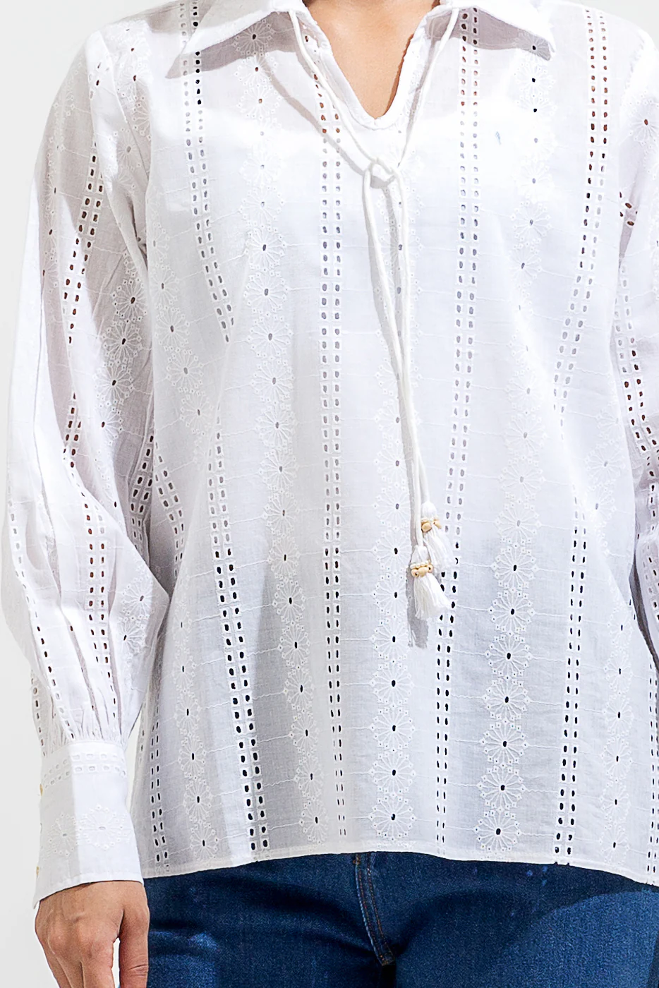 WHITE EMBROIDERED COLLAR SHIRT - Image 4