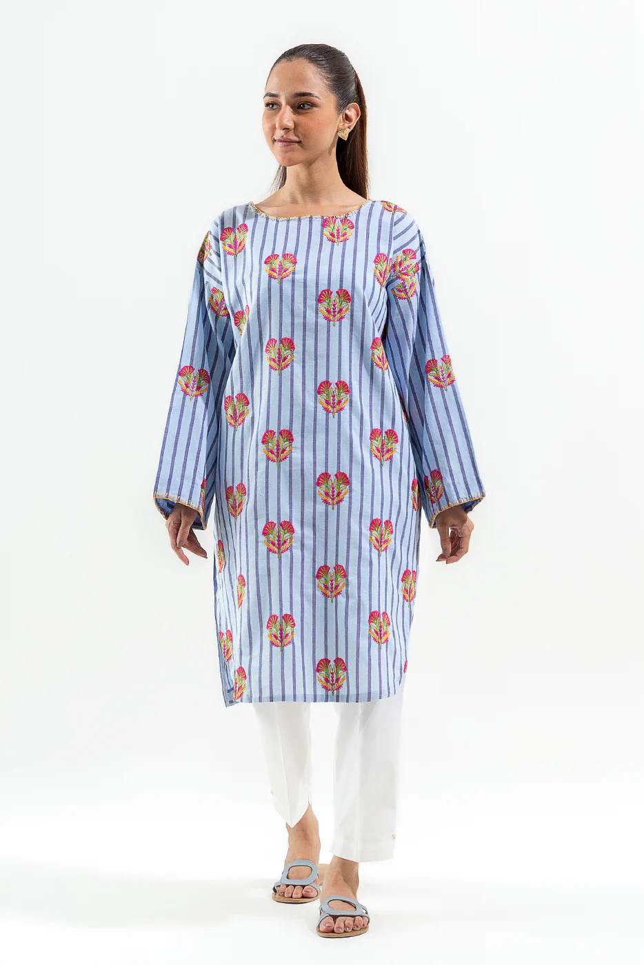 EMBROIDERED YARN DYED SHIRT (PRET) - Image 2