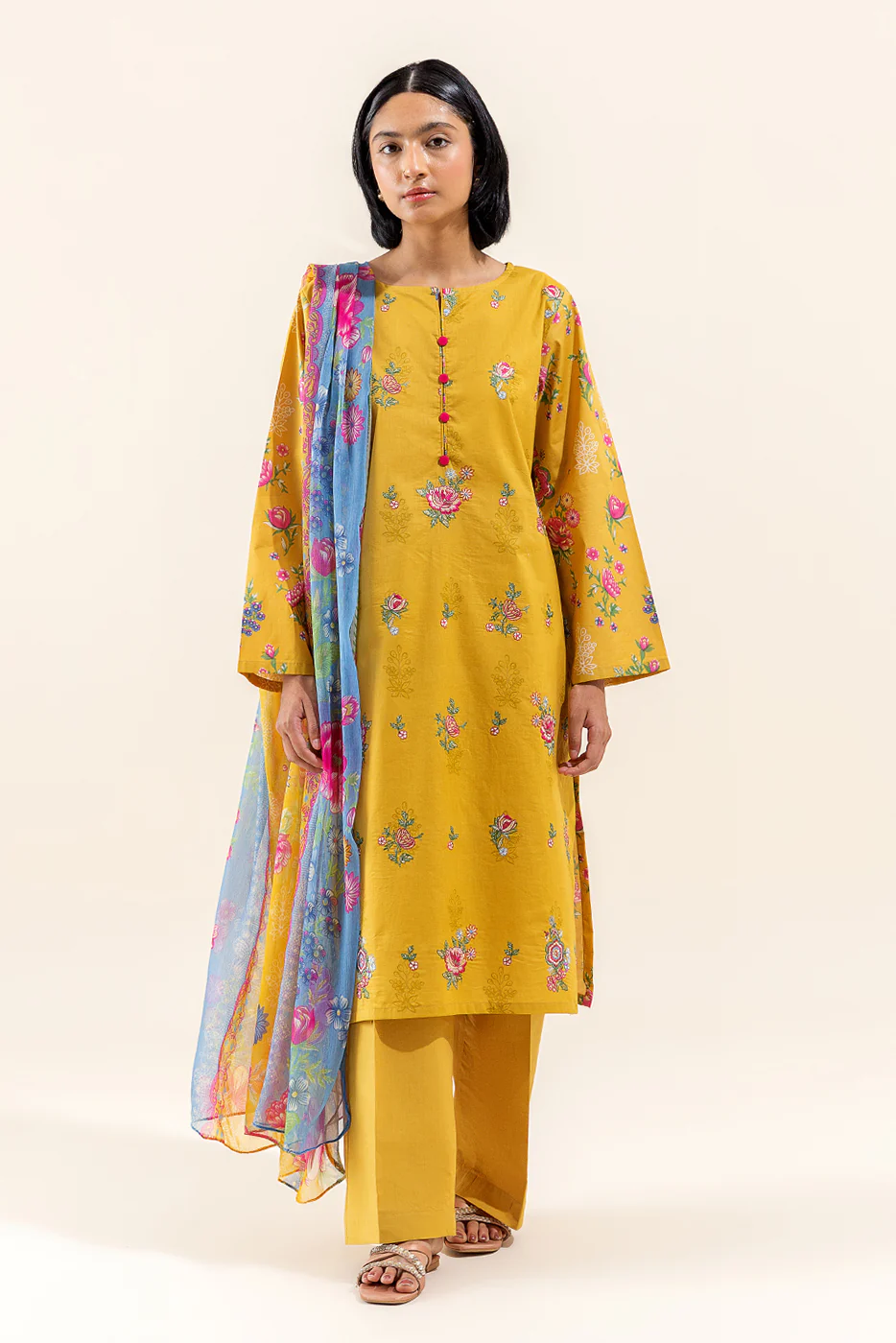 2 PIECE EMBROIDERED LAWN SUIT-FLAXEN BURST (UNSTITCHED) - Image 3
