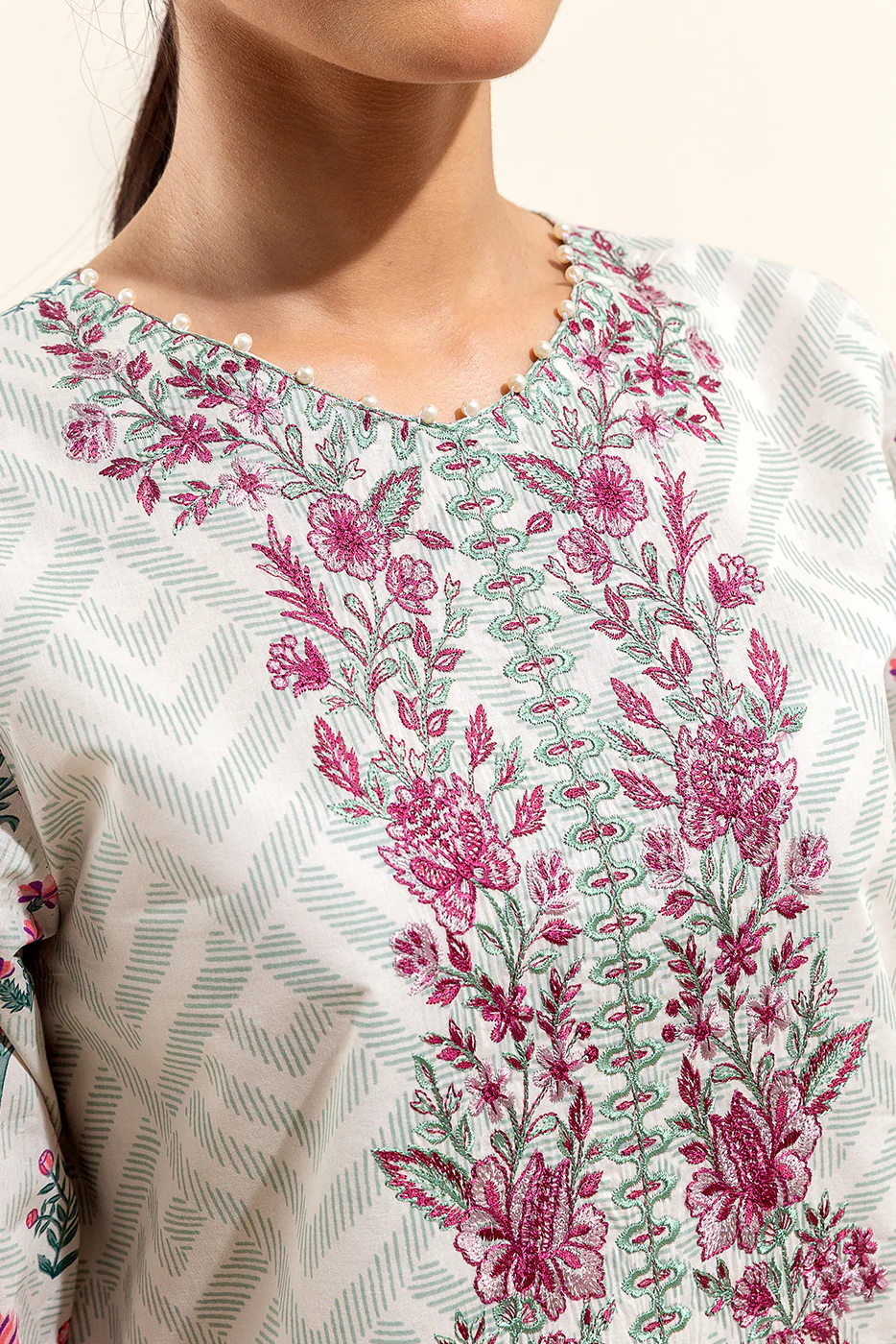 2 PIECE EMBROIDERED LAWN SUIT-PRIMROSE ASH (UNSTITCHED) - Image 5