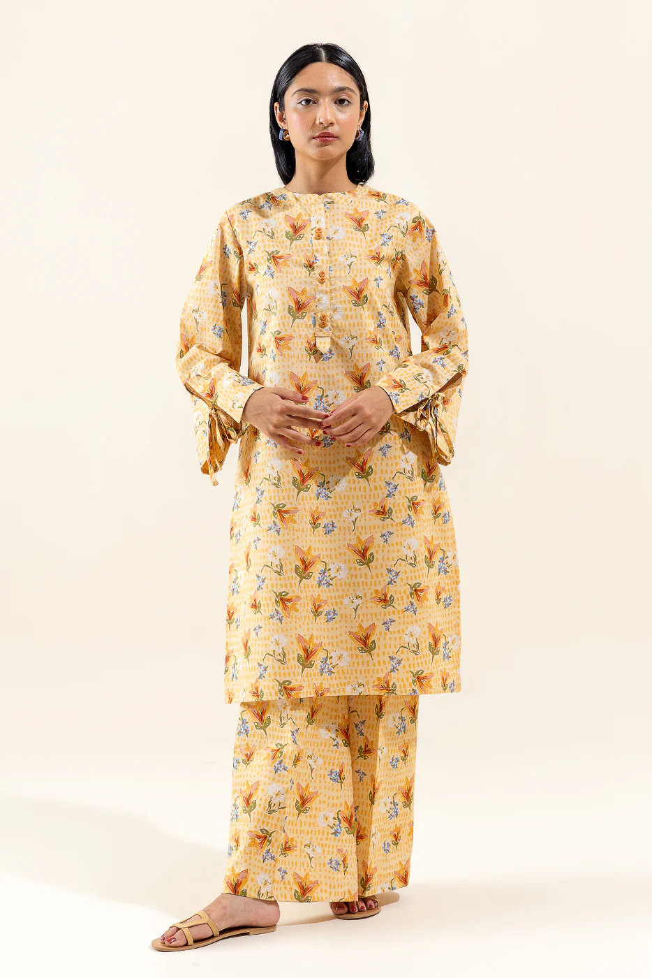 2 PIECE PRINTED LAWN SUIT-BEIGE GLORY (UNSTITCHED) - Image 2