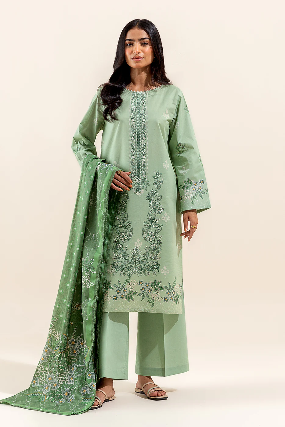 3 PIECE EMBROIDERED LAWN SUIT-FROSTY SPRUCE (UNSTITCHED) - Image 2