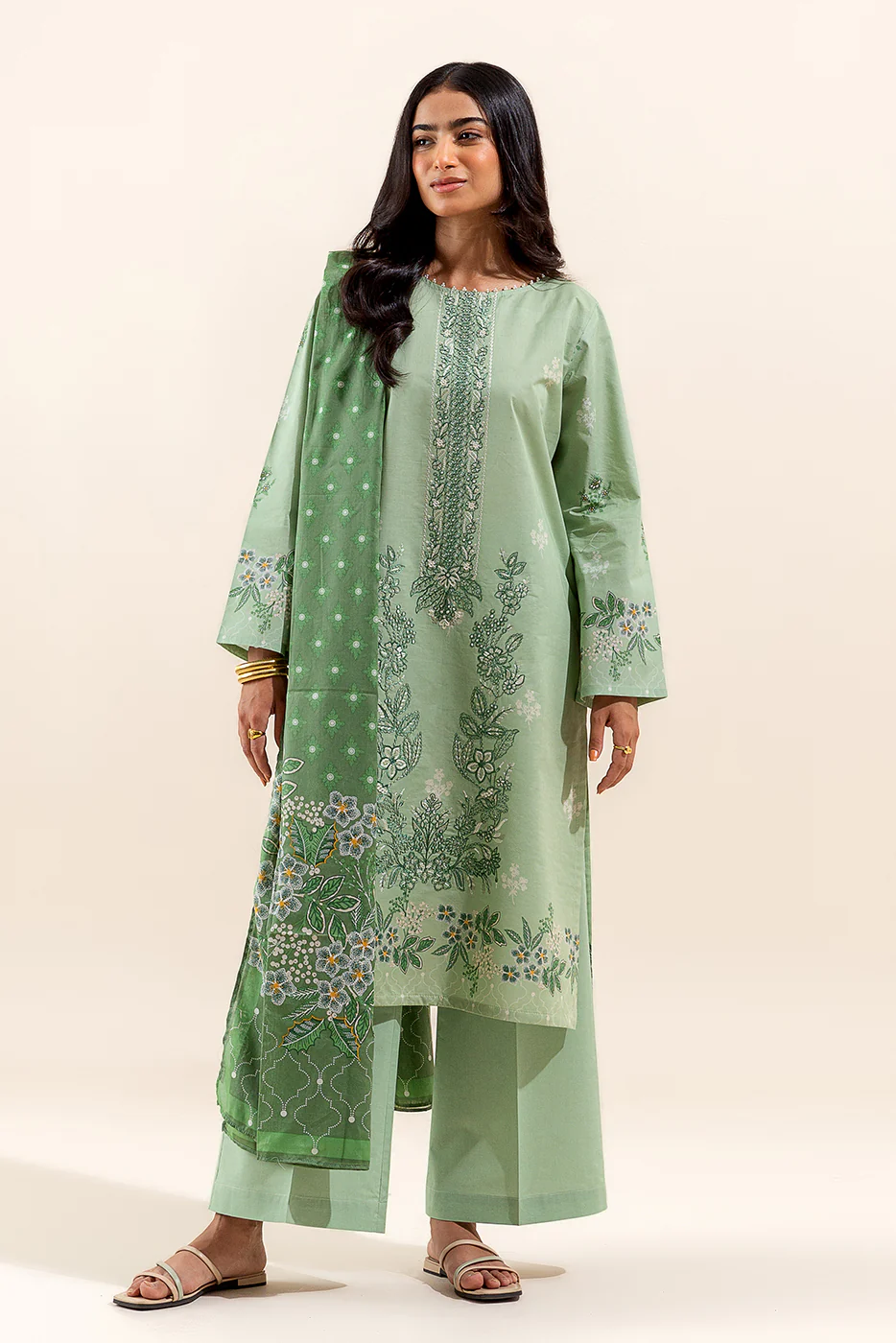 3 PIECE EMBROIDERED LAWN SUIT-FROSTY SPRUCE (UNSTITCHED) - Image 3