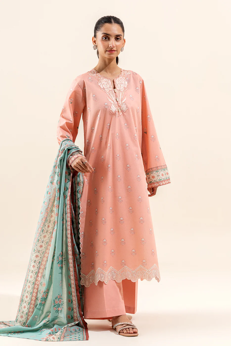3 PIECE EMBROIDERED LAWN SUIT-SALMON VERVE (UNSTITCHED) - Image 3