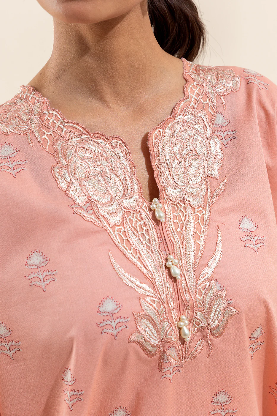 3 PIECE EMBROIDERED LAWN SUIT-SALMON VERVE (UNSTITCHED) - Image 5