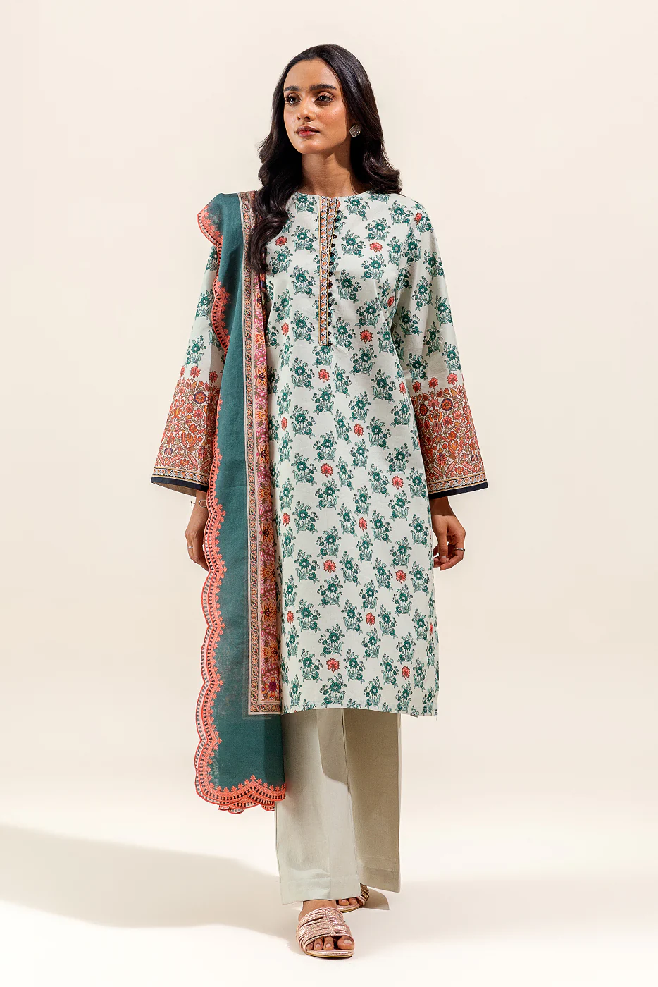 3 PIECE PRINTED SUIT-SPECKLE MESH (UNSTITCHED) - Image 2