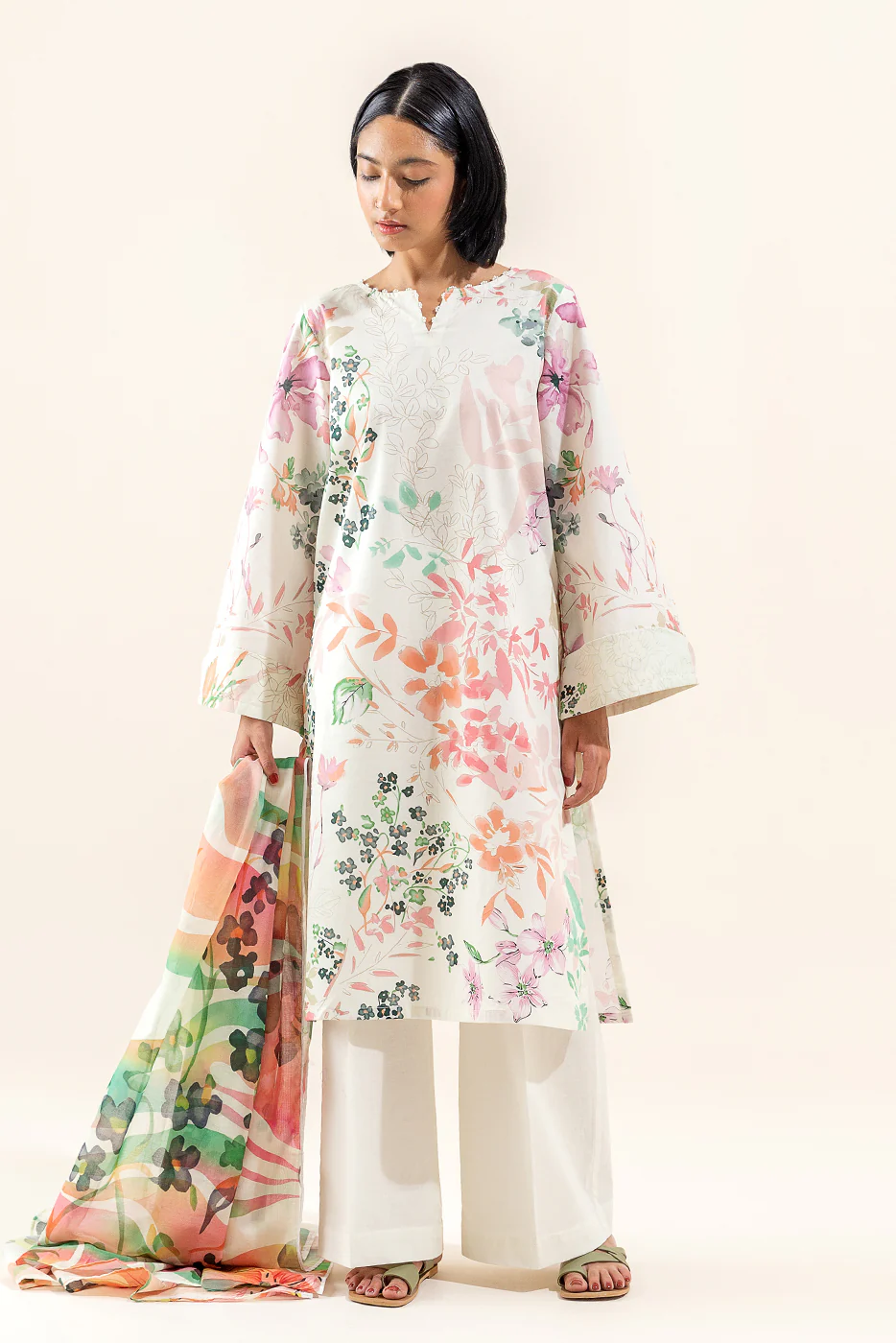 3 PIECE PRINTED LAWN SUIT-IVORY SHRUB (UNSTITCHED) - Image 3