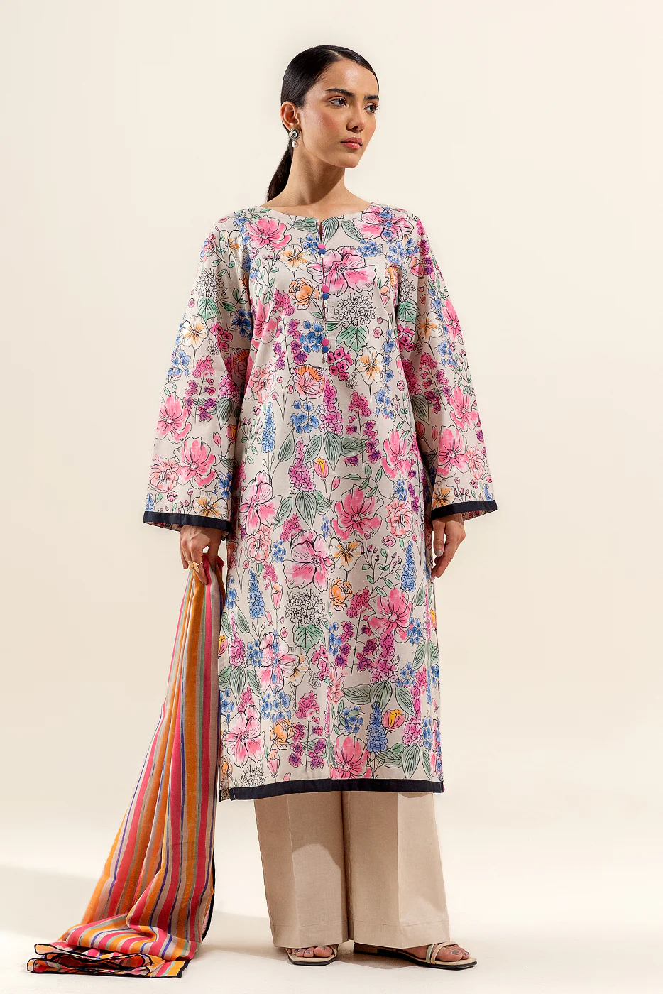 3 PIECE PRINTED LAWN SUIT-FLORET DUST (UNSTITCHED) - Image 4
