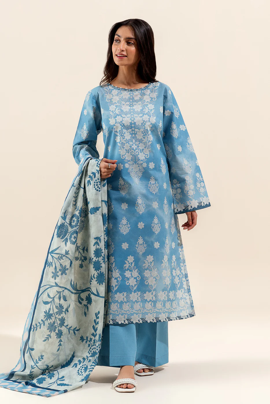3 PIECE PRINTED LAWN SUIT-CLOUDY BLOOM (UNSTITCHED) - Image 3