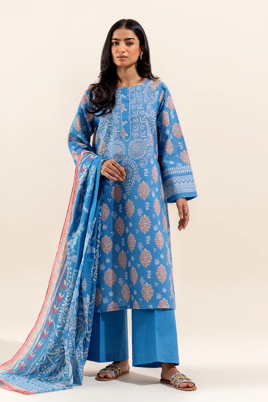 3 PIECE PRINTED LAWN SUIT-CAROLINA TINTS (UNSTITCHED) - Image 3