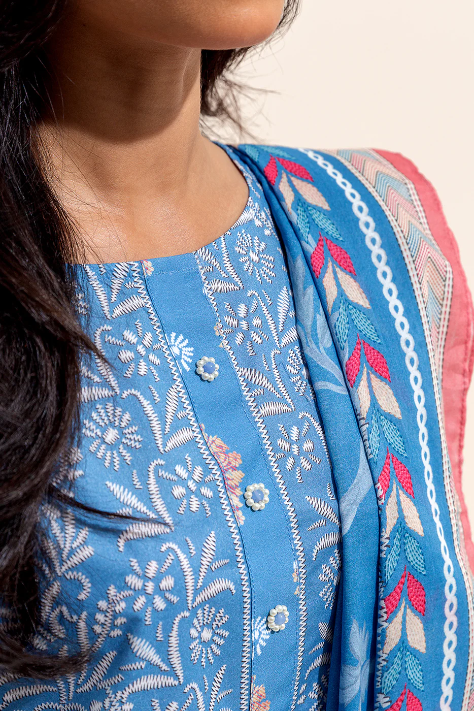 3 PIECE PRINTED LAWN SUIT-CAROLINA TINTS (UNSTITCHED) - Image 5