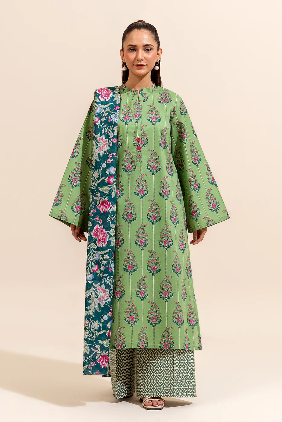 3 PIECE PRINTED LAWN SUIT-JACOBEAN FERN (UNSTITCHED) - Image 2