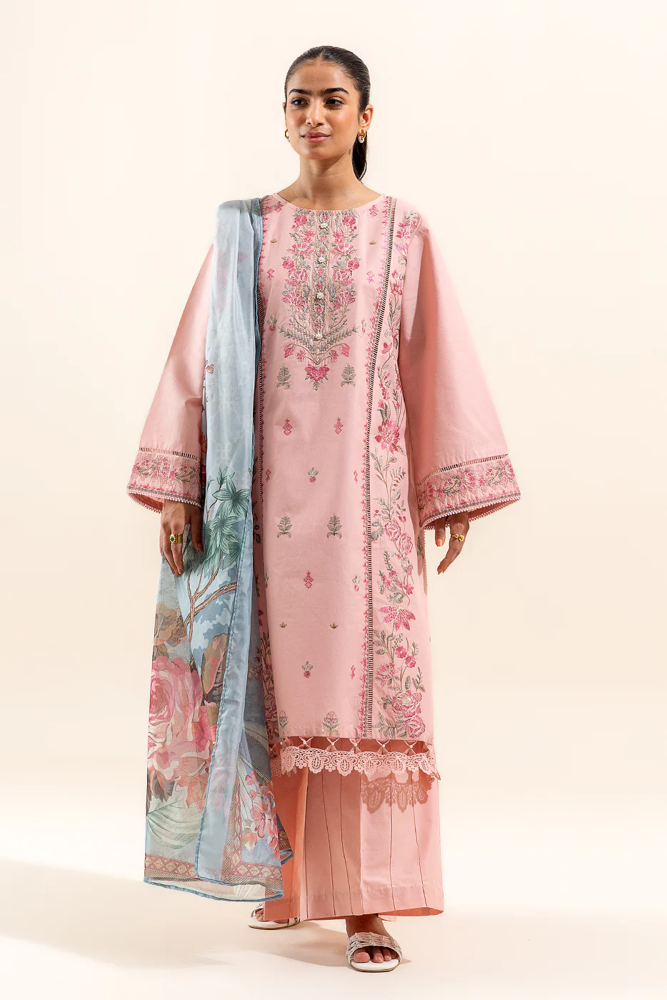 3 PIECE EMBROIDERED LAWN SUIT-PEACHY GLOW (UNSTITCHED) - Image 2
