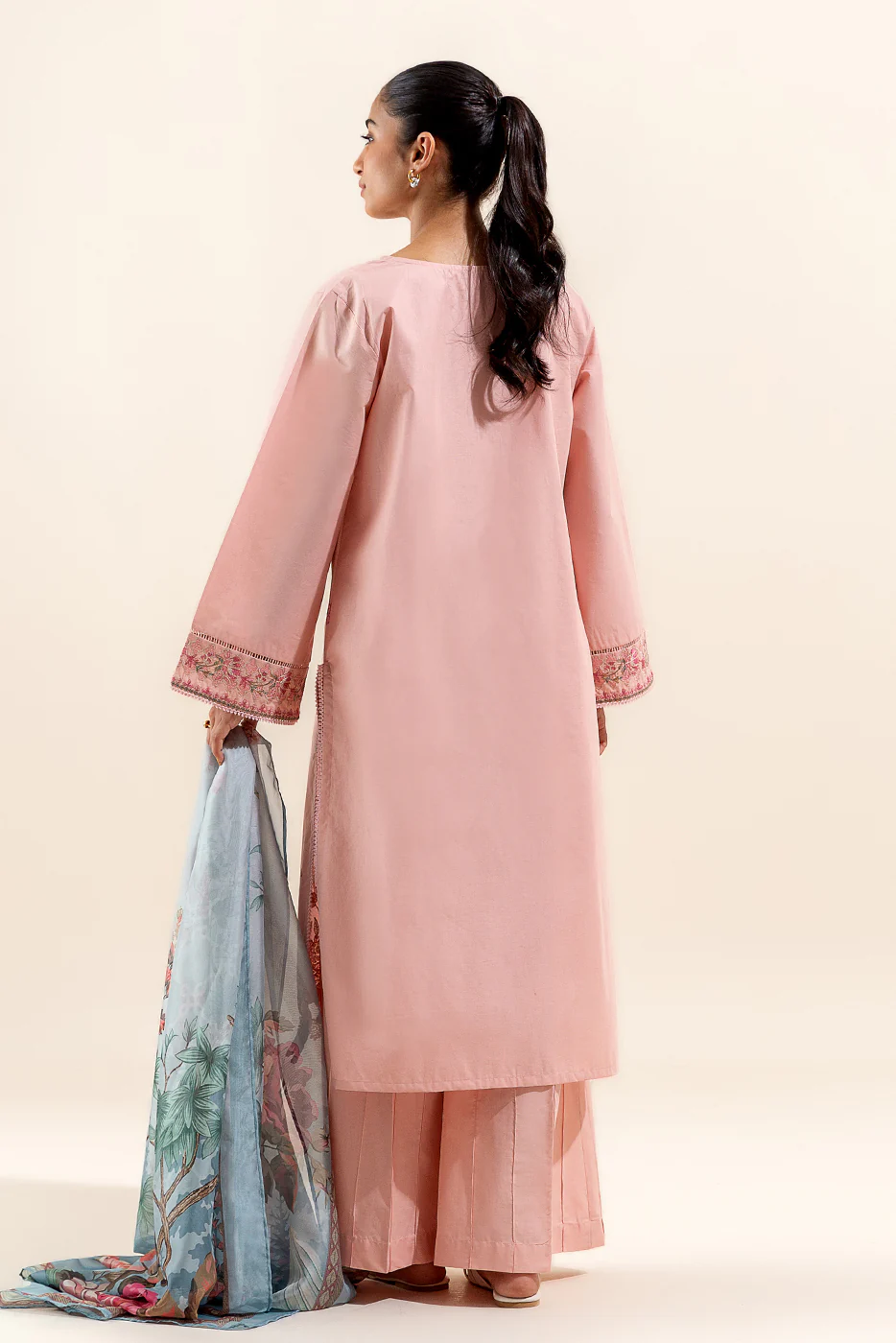 3 PIECE EMBROIDERED LAWN SUIT-PEACHY GLOW (UNSTITCHED) - Image 4