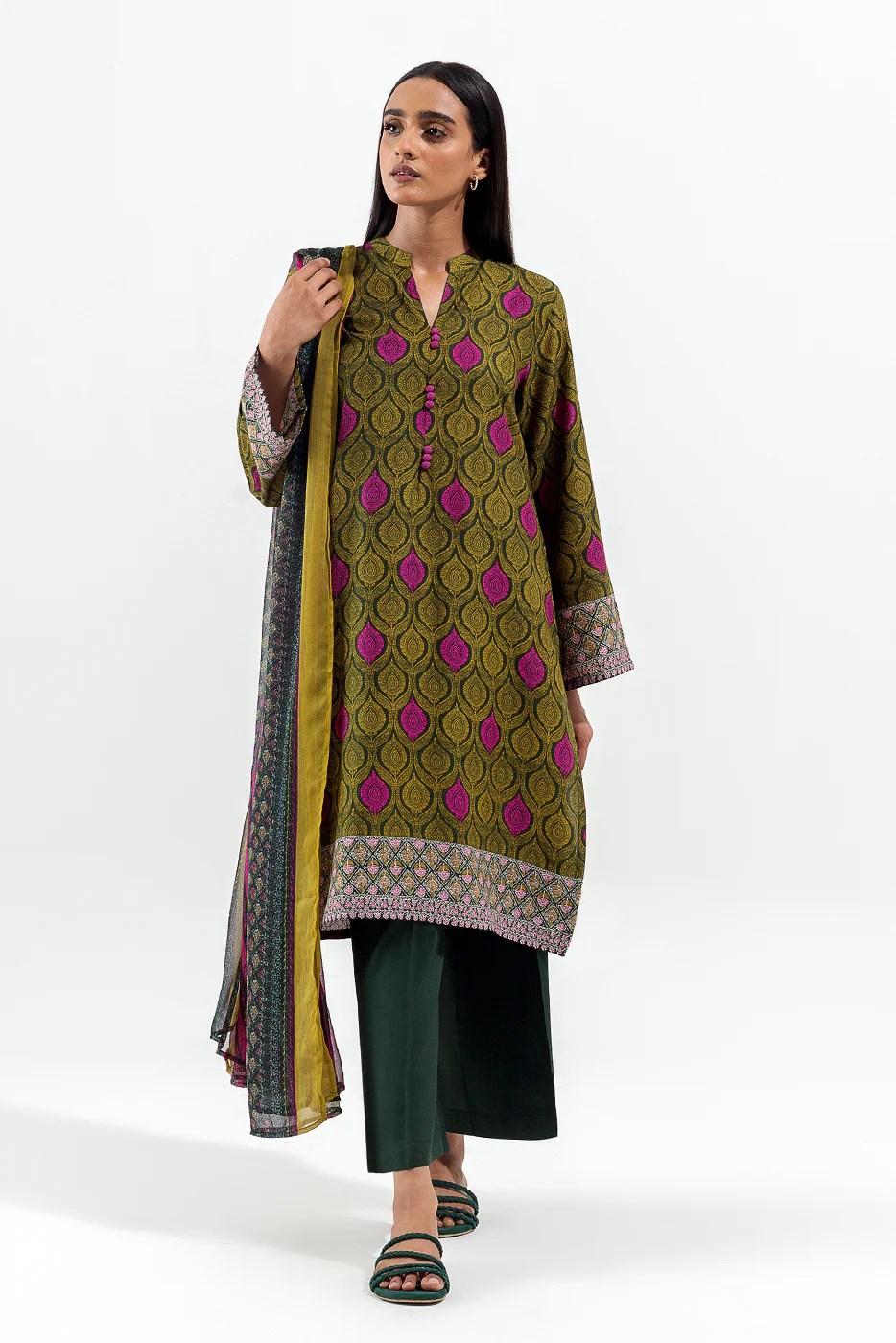 3 PIECE PRINTED VISCOSE SUIT (PRET) - Image 2