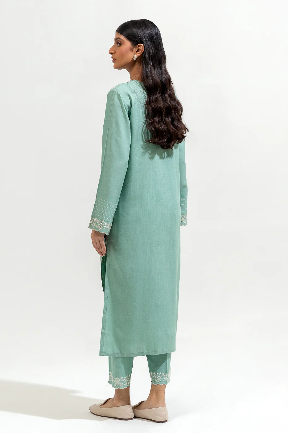 2 PIECE EMBROIDERED VISCOSE SUIT (PRET) - Image 2